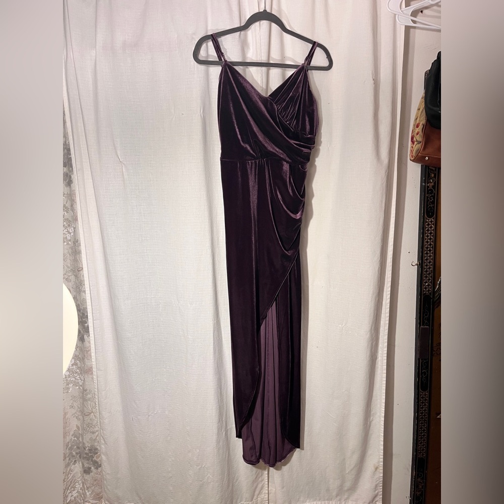 Jules & Cleo Purple Velvet Slit Asymmetrical Dress